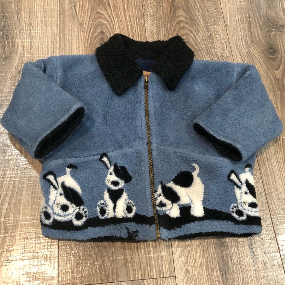 Blue and Black Kids Puffer Jacket with Dog Design